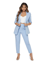 SweatyRocks Women's 2 Piece Solid Ruched Sleeve Blazer and Pants Business Office Suit Set