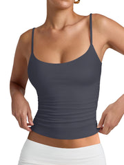 PINKMSTYLE Women's Basic Double Lined Scoop Neck Tank Tops Adjustable Cami Tank Summer Sleeveless Tops