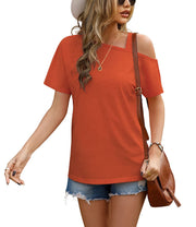 JINKESI Women's Short Sleeve Tunic Tops Casual Summer Cold Shoulder Blouse Shirts
