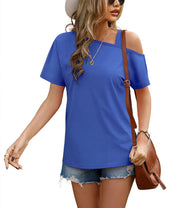 JINKESI Women's Short Sleeve Tunic Tops Casual Summer Cold Shoulder Blouse Shirts