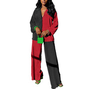 kaimimei Casual 2 Piece Outfit for Women - Linen Long Sleeve Button Down Shirt + Flare Pleated Wide Leg Pants Sets Streetwear