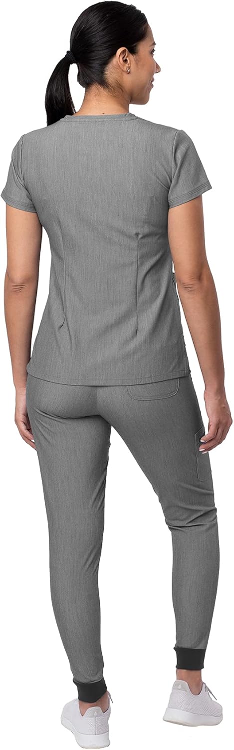 Adar Pro Movement Booster Scrub Set for Women - Sweetheart V-Neck Scrub Top & Yoga Jogger Scrub Pants