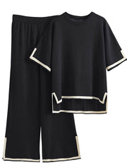 Tanming Sweater Sets Women 2 Piece Lounge Sets Short Sleeve Knit Pullover Tops Wide Leg Pants