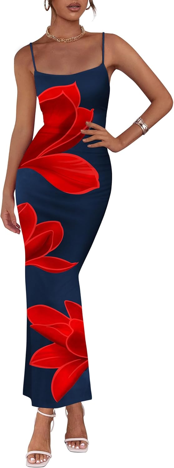 PRETTYGARDEN Womens Floral Maxi Dress Summer 2025 Sexy Spaghetti Strap Slip Bodycon Mesh Beach Vacation Dresses