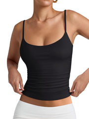 PINKMSTYLE Women's Basic Double Lined Scoop Neck Tank Tops Adjustable Cami Tank Summer Sleeveless Tops