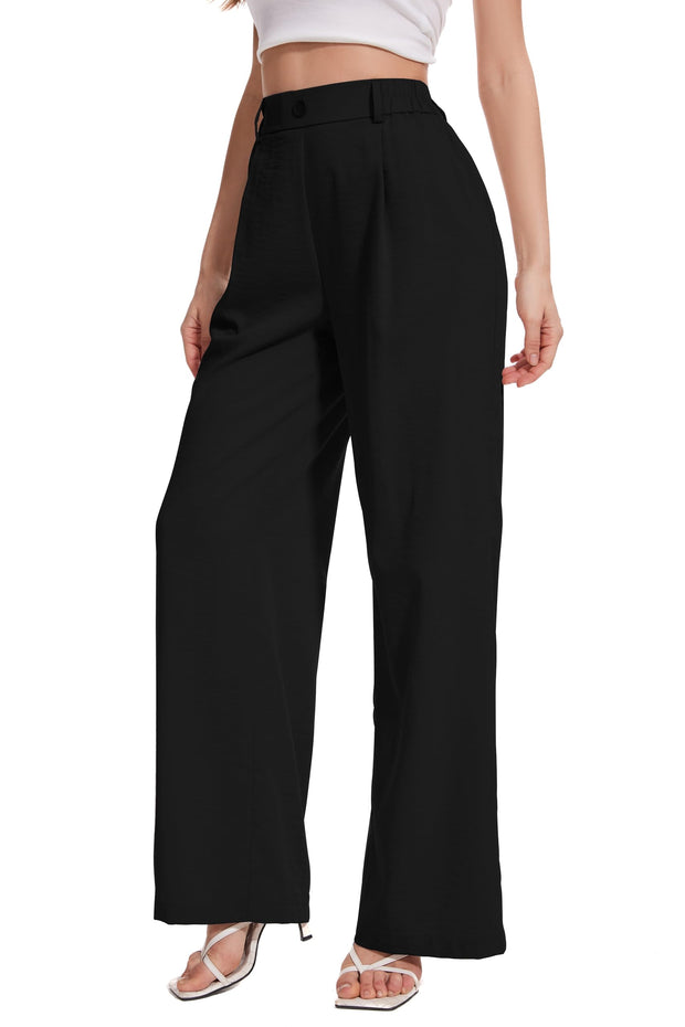 FUNYYZO Wide Leg Pants Women's High Elastic Waisted in The Back Business Work Trousers Long Straight Suit Pants