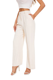 FUNYYZO Wide Leg Pants Women's High Elastic Waisted in The Back Business Work Trousers Long Straight Suit Pants