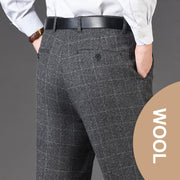 Men's Classic Fit Wool Plaid Dress Pants Double Pleated Loose Trousers High Waisted(LSBT 42)