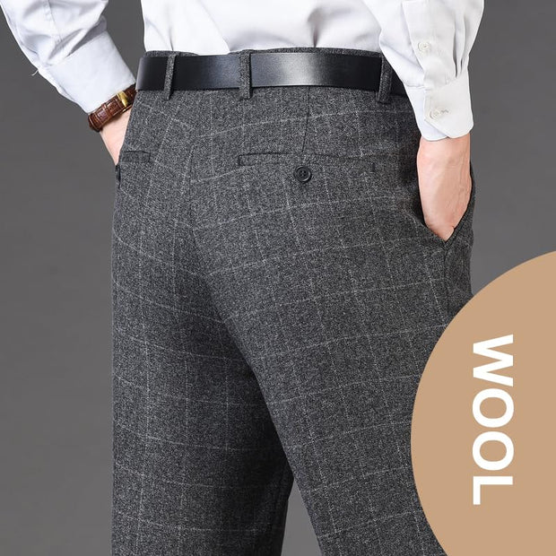 Men's Classic Fit Wool Plaid Dress Pants Double Pleated Loose Trousers High Waisted(LSBT 42)