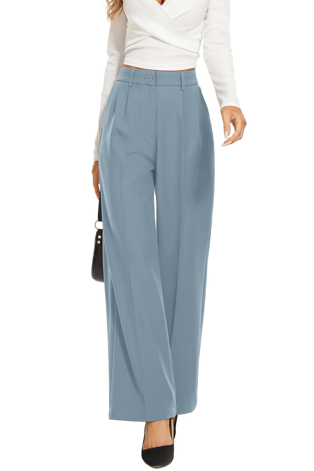 FUNYYZO Wide Leg Pants Women's High Elastic Waisted in The Back Business Work Trousers Long Straight Suit Pants