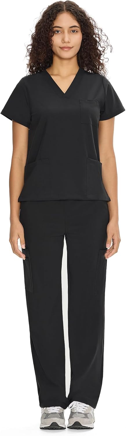 COZYFIT Scrubs for Women Set Medical Uniform - V-Neck Top & Straight Leg Pants with 9 Pockets, Unisex Workwear