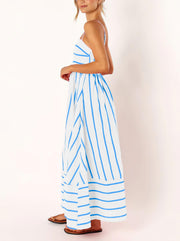 chouyatou Women's Striped Back Smocked Maxi Dress Sexy Spaghetti Strap Cut Out Flowy Swing Long Dress (Small, Apricot)