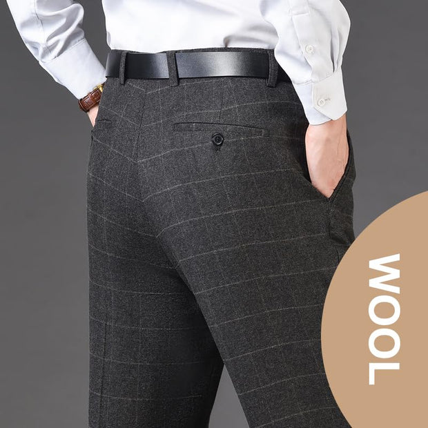Men's Classic Fit Wool Plaid Dress Pants Double Pleated Loose Trousers High Waisted(LSBT 42)
