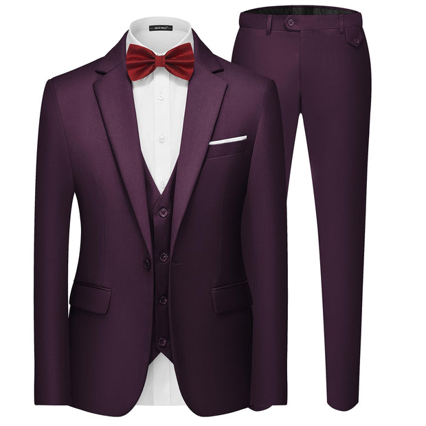 MAGE MALE Men's 3 Pieces Suit Elegant Solid One Button Slim Fit Single Breasted Party Blazer Vest Pants Set