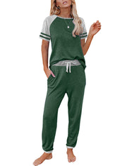 AUTOMET Lounge Sets For Women Two Piece Outfits Loungewear Short Sleeve Crewneck Jogger Pajama Set Sweatpants Tracksuit