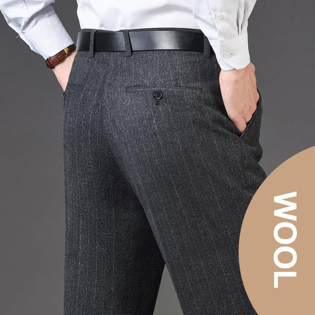 Men's Classic Fit Wool Plaid Dress Pants Double Pleated Loose Trousers High Waisted(LSBT 42)