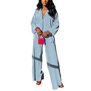 kaimimei Casual 2 Piece Outfit for Women - Linen Long Sleeve Button Down Shirt + Flare Pleated Wide Leg Pants Sets Streetwear