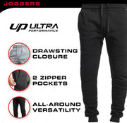 Ultra Performance 3 Pack Fleece Active Tech Joggers for Men, Mens Sweatpants with Zipper Pockets