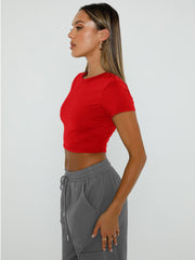WYNNQUE Womens Crop Tops Cute Summer Scoop Neck Basic Tees Slim Fit Trendy Short Sleeve T Shirts for Teen Girls 2025