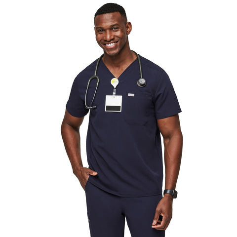 FIGS Leon Scrub Top for Men – 3 Pockets, Tailored Fit, Modern V-Neck, 4-Way Stretch, Moisture-Wicking Men's Scrubs