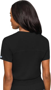 Med Couture Women's V-Neck Scrub Top, Modern Fit Tuck-in Top with Stretchy Rib-Knit Shoulders and Chest Pocket - MC7448