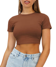 WYNNQUE Womens Crop Tops Cute Summer Scoop Neck Basic Tees Slim Fit Trendy Short Sleeve T Shirts for Teen Girls 2025