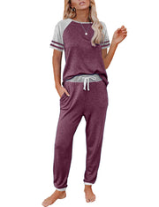 AUTOMET Lounge Sets For Women Two Piece Outfits Loungewear Short Sleeve Crewneck Jogger Pajama Set Sweatpants Tracksuit