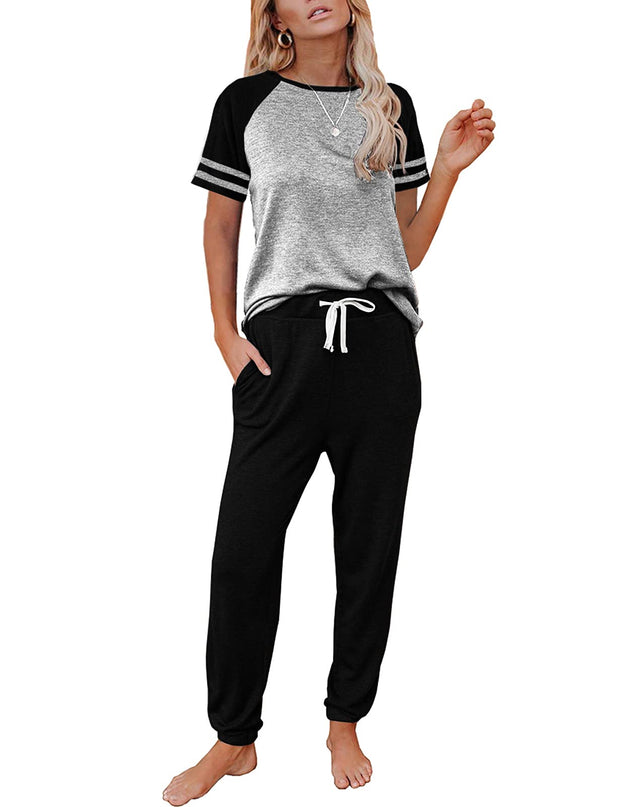 AUTOMET Lounge Sets For Women Two Piece Outfits Loungewear Short Sleeve Crewneck Jogger Pajama Set Sweatpants Tracksuit