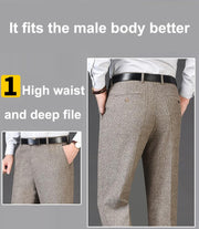 Men's Classic Fit Wool Plaid Dress Pants Double Pleated Loose Trousers High Waisted(LSBT 42)