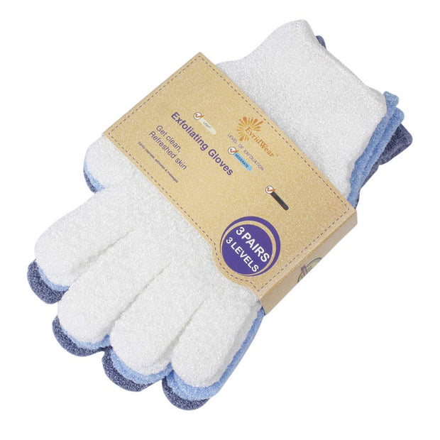 Evridwear Exfoliating Dual Texture Bath Gloves for Shower, Spa, Massage and Body Scrubs, Dead Skin Cell Remover, Gloves with Hanging Loop (1 Pair Heavy Glove)