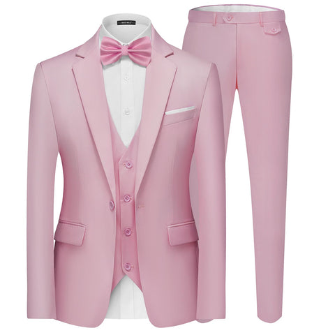 MAGE MALE Men's 3 Pieces Suit Elegant Solid One Button Slim Fit Single Breasted Party Blazer Vest Pants Set