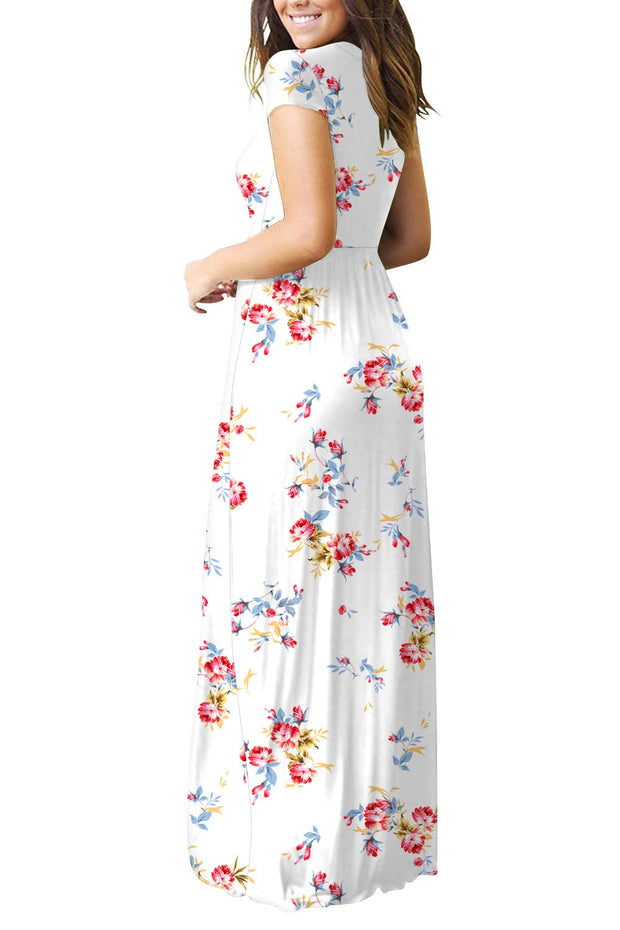 DEARCASE Maxi Dress for Women Black Medium Crewneck Short Sleeves Wedding Guest A-line Casual Party Vintage Spring Summer Beach Long Dresses with Pockets