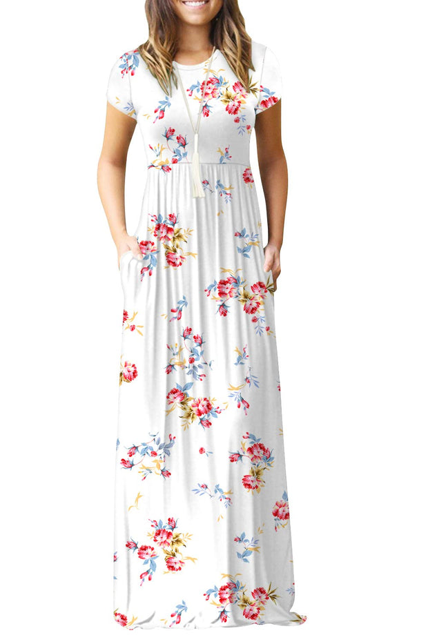 DEARCASE Maxi Dress for Women Black Medium Crewneck Short Sleeves Wedding Guest A-line Casual Party Vintage Spring Summer Beach Long Dresses with Pockets