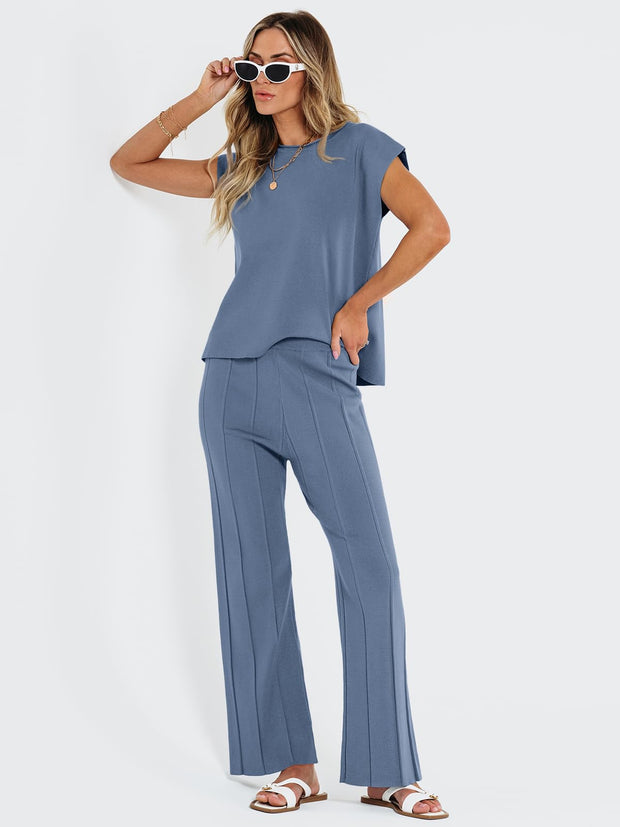 LILLUSORY 2 Piece Sets for Women Summer Vacation 2025 Lounge Outfits Matching Two Pcs Spring Knit Tracksuits Sweat Suits