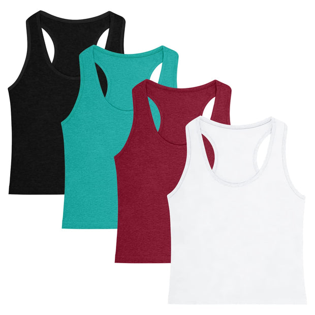 4 Pieces Women's Crop Tops Cotton Basic Tank Tops Racerback Sleeveless Sports Workout Crop Tank Tops