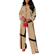 kaimimei Casual 2 Piece Outfit for Women - Linen Long Sleeve Button Down Shirt + Flare Pleated Wide Leg Pants Sets Streetwear
