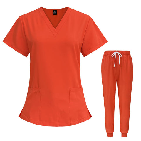 VIAOLI Scrubs for Women Set V-Neck Pocket Top & Drawstring Jogger Scrub Pants Stretch Nursing Scrubs Set Uniform