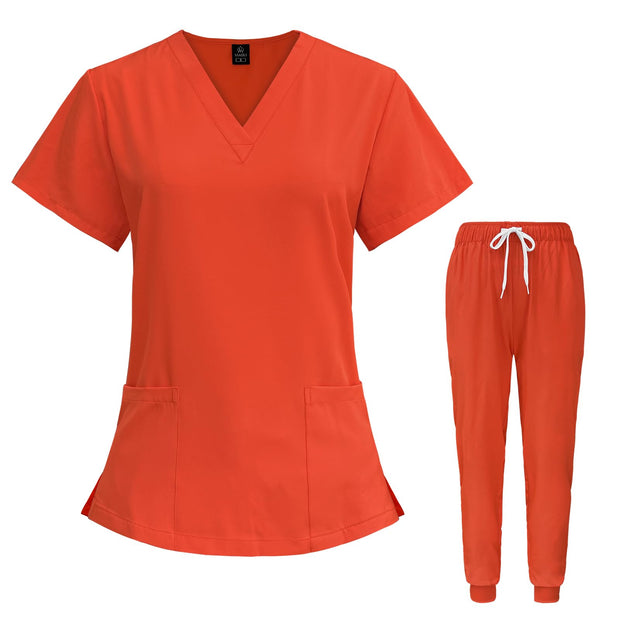 VIAOLI Scrubs for Women Set V-Neck Pocket Top & Drawstring Jogger Scrub Pants Stretch Nursing Scrubs Set Uniform