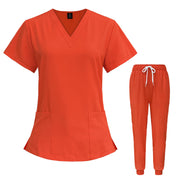 VIAOLI Scrubs for Women Set V-Neck Pocket Top & Drawstring Jogger Scrub Pants Stretch Nursing Scrubs Set Uniform