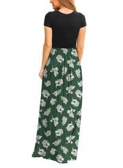 DEARCASE Maxi Dress for Women Black Medium Crewneck Short Sleeves Wedding Guest A-line Casual Party Vintage Spring Summer Beach Long Dresses with Pockets