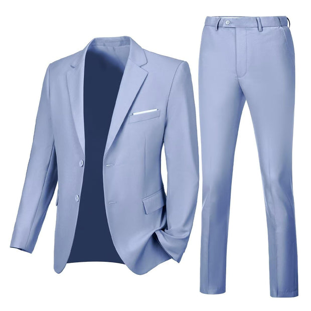 Mens Slim Fit 2 Piece Suit Two Button Notched Lapel Solid Suit Jacket Pants Set Tuxedo for Prom