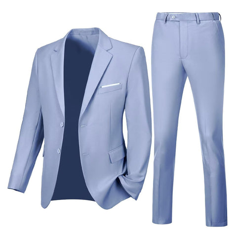 Mens Slim Fit 2 Piece Suit Two Button Notched Lapel Solid Suit Jacket Pants Set Tuxedo for Prom