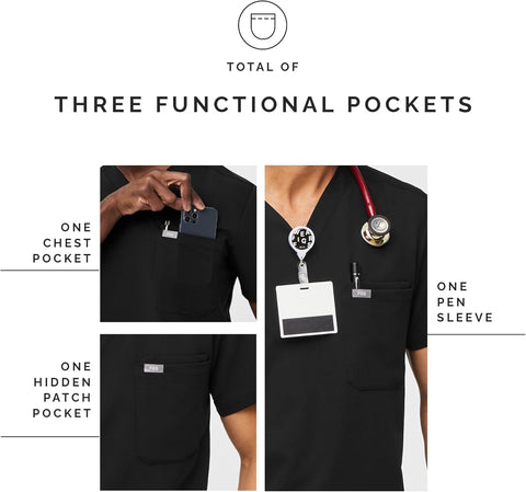 FIGS Leon Scrub Top for Men – 3 Pockets, Tailored Fit, Modern V-Neck, 4-Way Stretch, Moisture-Wicking Men's Scrubs