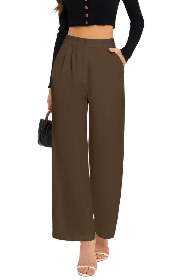 FUNYYZO Wide Leg Pants Women's High Elastic Waisted in The Back Business Work Trousers Long Straight Suit Pants