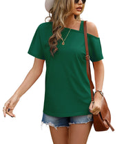 JINKESI Women's Short Sleeve Tunic Tops Casual Summer Cold Shoulder Blouse Shirts