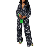kaimimei Casual 2 Piece Outfit for Women - Linen Long Sleeve Button Down Shirt + Flare Pleated Wide Leg Pants Sets Streetwear
