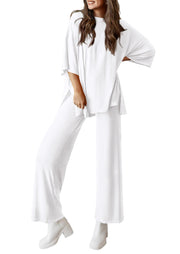 PRETTYGARDEN Women's 2 Piece Outfits Casual Short Sleeve Pullover Tops and Wide Leg Pants Lounge Sets Tracksuits