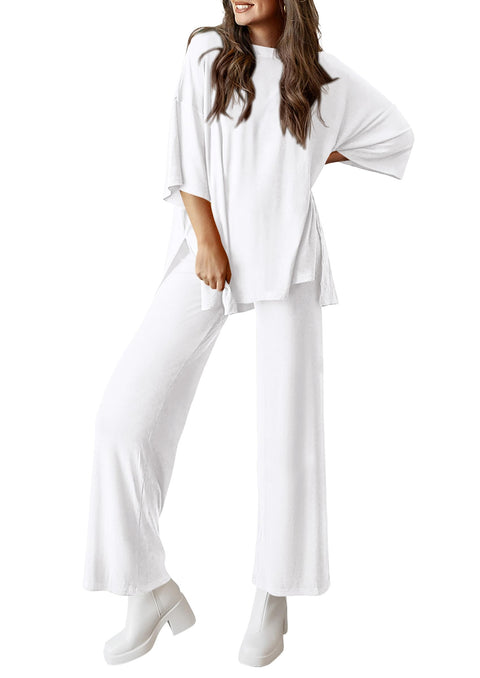 PRETTYGARDEN Women's 2 Piece Outfits Casual Short Sleeve Pullover Tops and Wide Leg Pants Lounge Sets Tracksuits