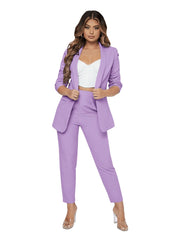 SweatyRocks Women's 2 Piece Solid Ruched Sleeve Blazer and Pants Business Office Suit Set