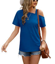 JINKESI Women's Short Sleeve Tunic Tops Casual Summer Cold Shoulder Blouse Shirts